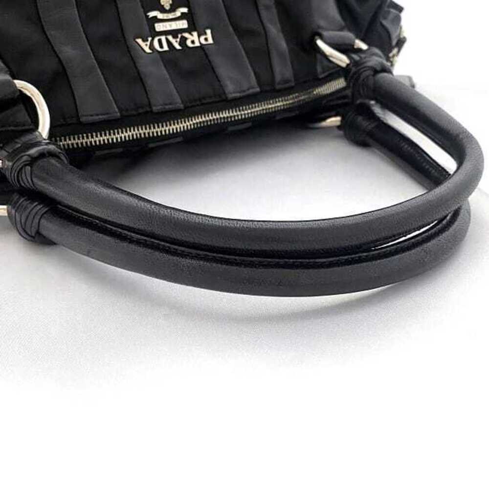 Prada Tote Bag Black Silver Leather Stripe Zipper Logo - Picture 6 of 10